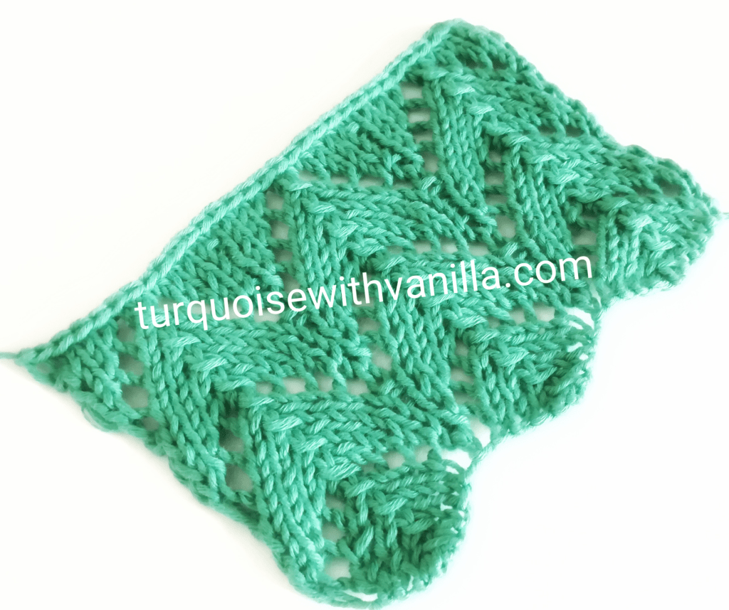 How to knit Horseshoe Lace stitch free pattern Turquoise with vanilla